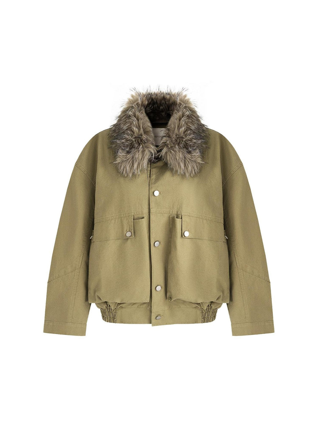 unspoken Thick Fleece Lined Fur Collar Loose Minimal Commuter Women Sage Puffer Jackets