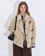 fano Wool Blend Korean Commuter Relaxed Fit Notched Collar Light Grey Short Coat