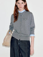 fano Thermal Wool Blend Straight Fit Round Neck Office Classic Heather Gray Cardigans