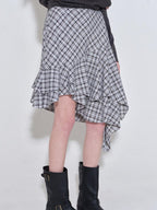 fano Plaid Asymmetric Hem Mid Waist Loose Casual Women Polyester Blend Midi Skirts