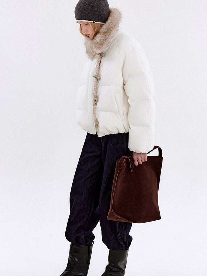 fano Warm 90% White Duck Down Casual Loose High Waist Lapel Collar Women Down Jackets