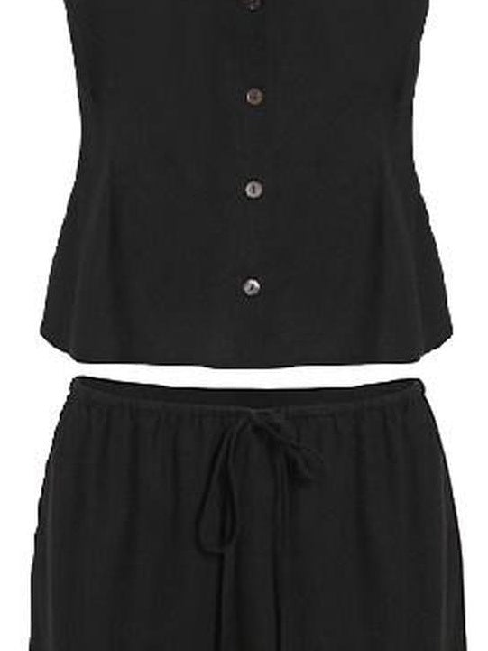fano Figure Flattering Round Neck Black Two Piece Women S M L Top & Skirt Sets