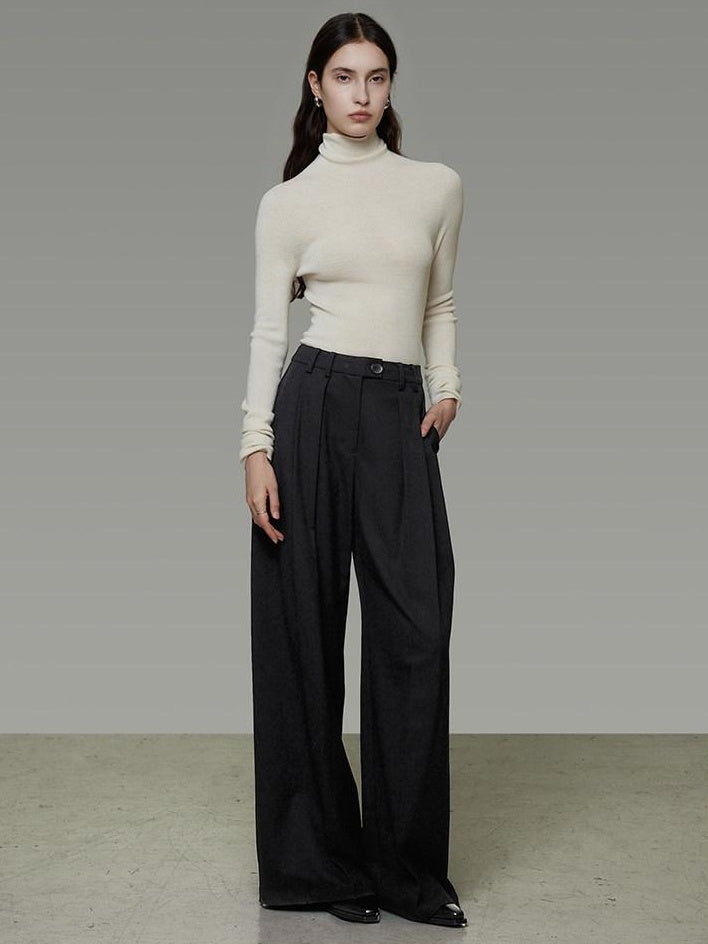unspoken High Waist Pleated Skin Friendly Breathable Minimal Commuter Black Wide Leg Pants