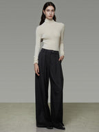 unspoken High Waist Pleated Skin Friendly Breathable Minimal Commuter Black Wide Leg Pants