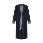 unspoken_Minimal_Navy_Plaid_Single_Breasted_Midlength_Relaxed_Women_Trench_Coats_MISSTT