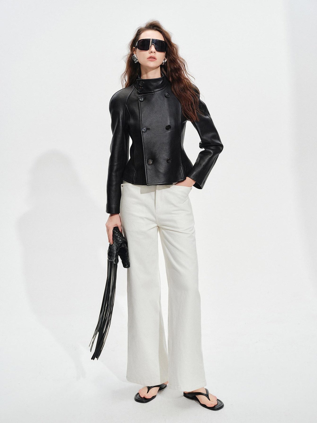 audreyyang Breathable Cotton High Waist Tailored Pockets Button Fly White Straight Pants