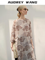 audreyyang Light Commuter Loose Paisley Print Round Neck Women Long Sleeve T-Shirts