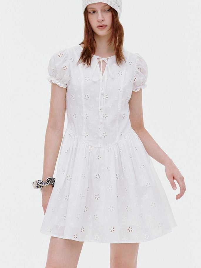fano Pure Cotton Breathable Korean Workwear A Line Round Neck White Midi Dresses