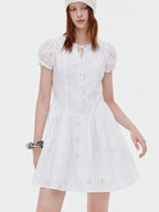 fano Pure Cotton Breathable Korean Workwear A Line Round Neck White Midi Dresses