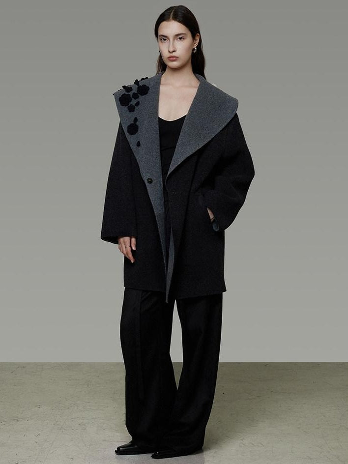 unspoken Warm Thick Minimal Commuter Loose Fit Lapel Women Sheep Wool Blend Wool Coats