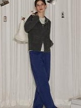 Lofi choose High Waist Distressed Vintage Blue Relaxed Cotton Zip Fly Womens Wide Leg Jeans