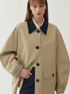 fano Khaki Black Contrast Short Cotton Blend Single Breasted Women Trench Coats