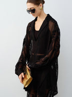 audreyyang Polyester Two Piece V-neck Long Sleeve Tailored For Women Wide Leg Pants