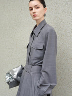 Original Loose Lapel Long Sleeve Open Front Patch Pocket Women Solid Blouses