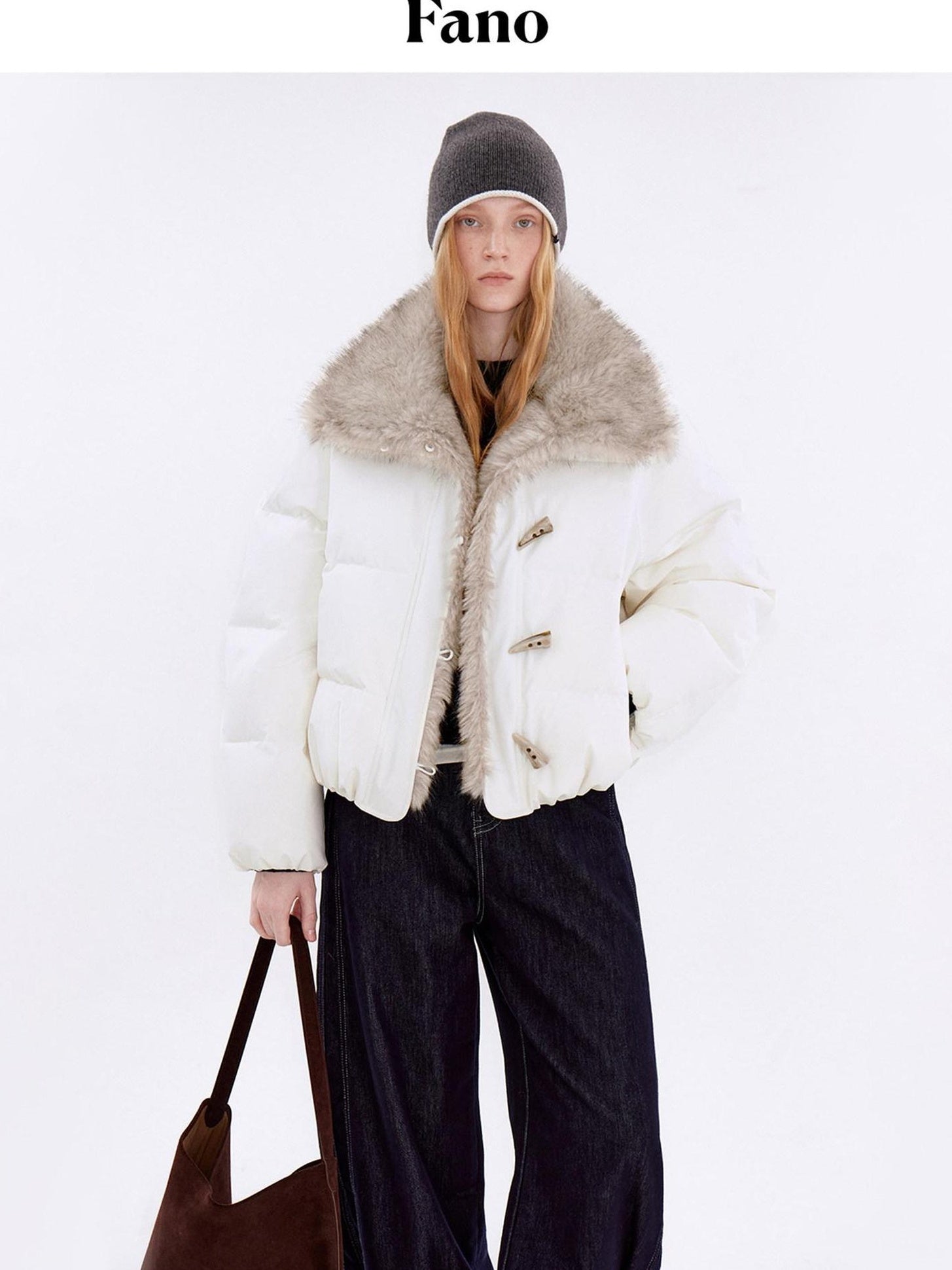 fano Warm 90% White Duck Down Casual Loose High Waist Lapel Collar Women Down Jackets