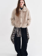fano Cozy Milk Coffee Lapel Casual Loose Fit Womens Everyday Outerwear Short Coat