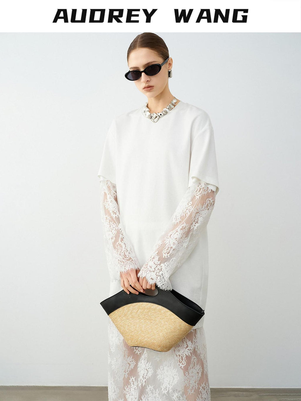 audreyyang Lace Trim Cotton Loose Aline Skirt Short Sleeve Casual Women Top & Skirt Sets