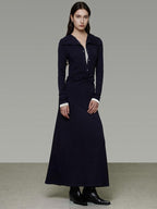 unspoken Breathable Modal Faux Twopiece Slim A Line V-neck Commuter Maxi Dresses
