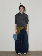 Lofi choose High Waist Stretch Wide Leg Zip Office Casual Women Brown Navy Straight Pants