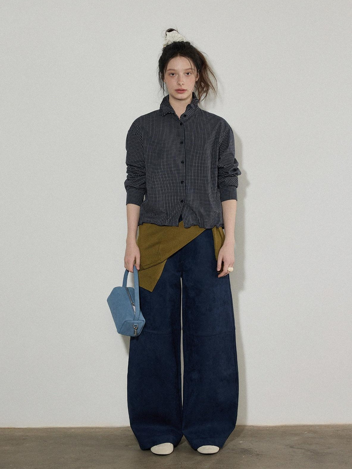 Lofi choose High Waist Stretch Wide Leg Zip Office Casual Women Brown Navy Straight Pants