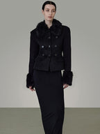 unspoken Warm Wool Blend Slim Fit Button Front Women Black Long Sleeve Cropped Jackets
