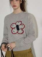 Lofi choose Embroidered Floral Commuter Loose Fit Women Acrylic Blend Crewneck Sweaters