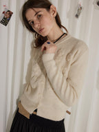 Lofi choose Soft Pearl White Floral Knit Casual Relaxed Button Front Round Neck Women Cardigans