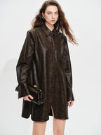 audreyyang Detachable Vintage Snake Print Pu Midlength Relaxed Womens Lapel Leather Jackets