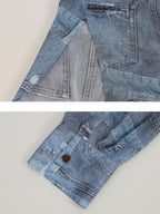 audreyyang Breathable Rayon Loose Fit Lapel Button Floral Denim Top & Pants Sets