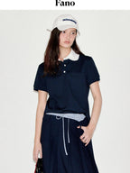 fano Patchwork Slim Korean Henley Neck Cross Navy Short Sleeve T-Shirts