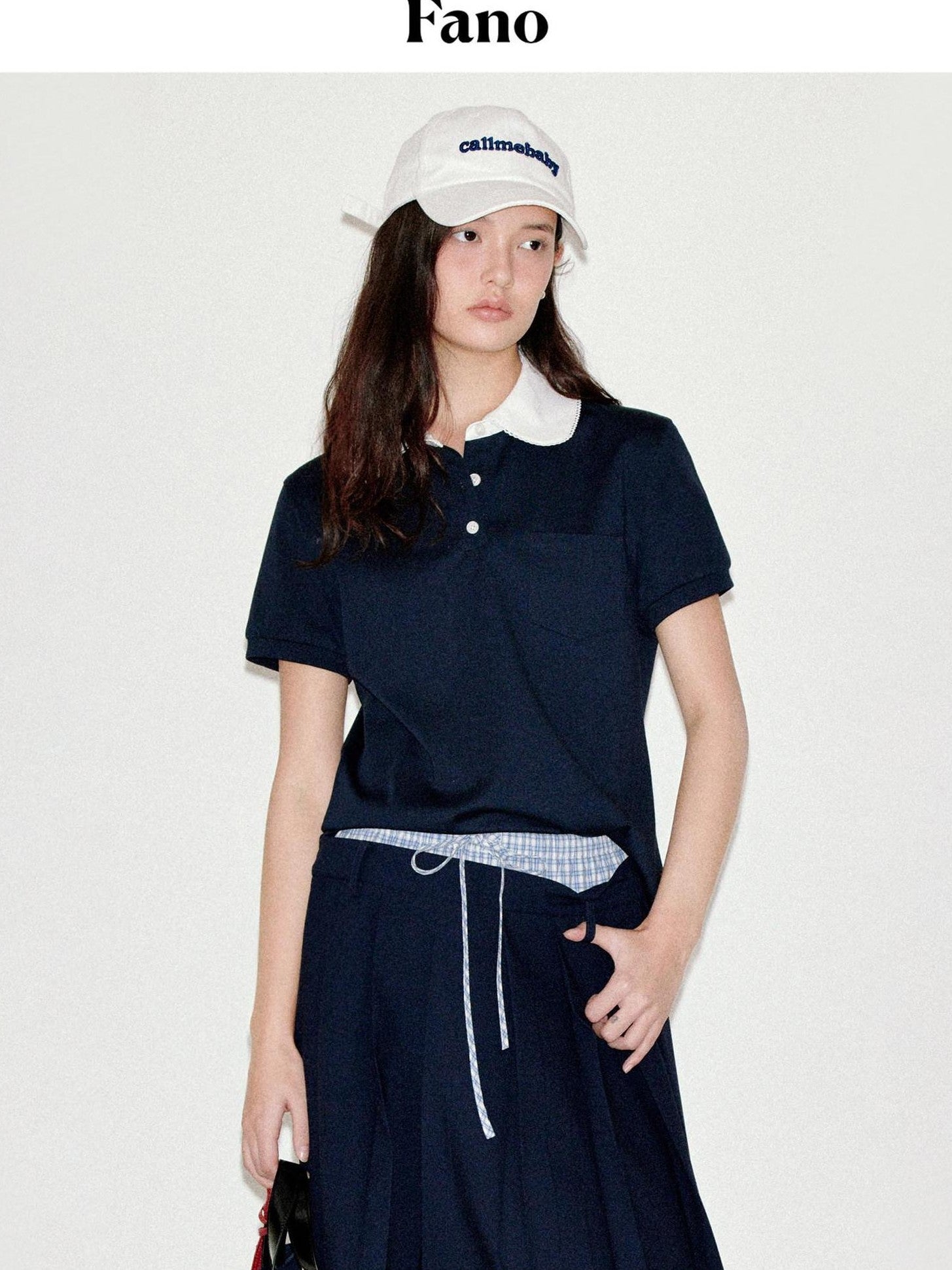 fano Patchwork Slim Korean Henley Neck Cross Navy Short Sleeve T-Shirts