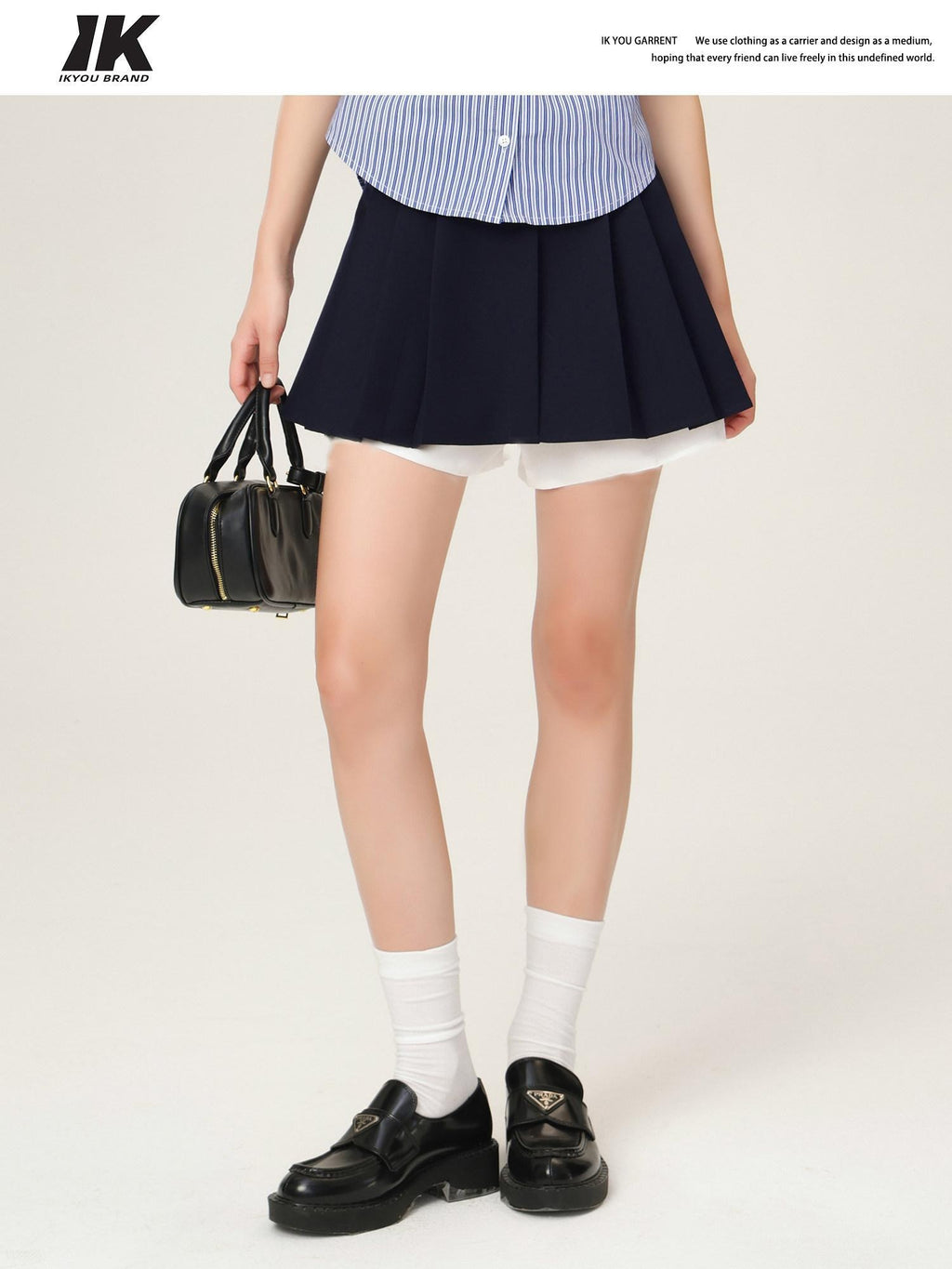 ikyou Shape Retention Patchwork A Line Lined Side Zip Casual Women Mini Skirts