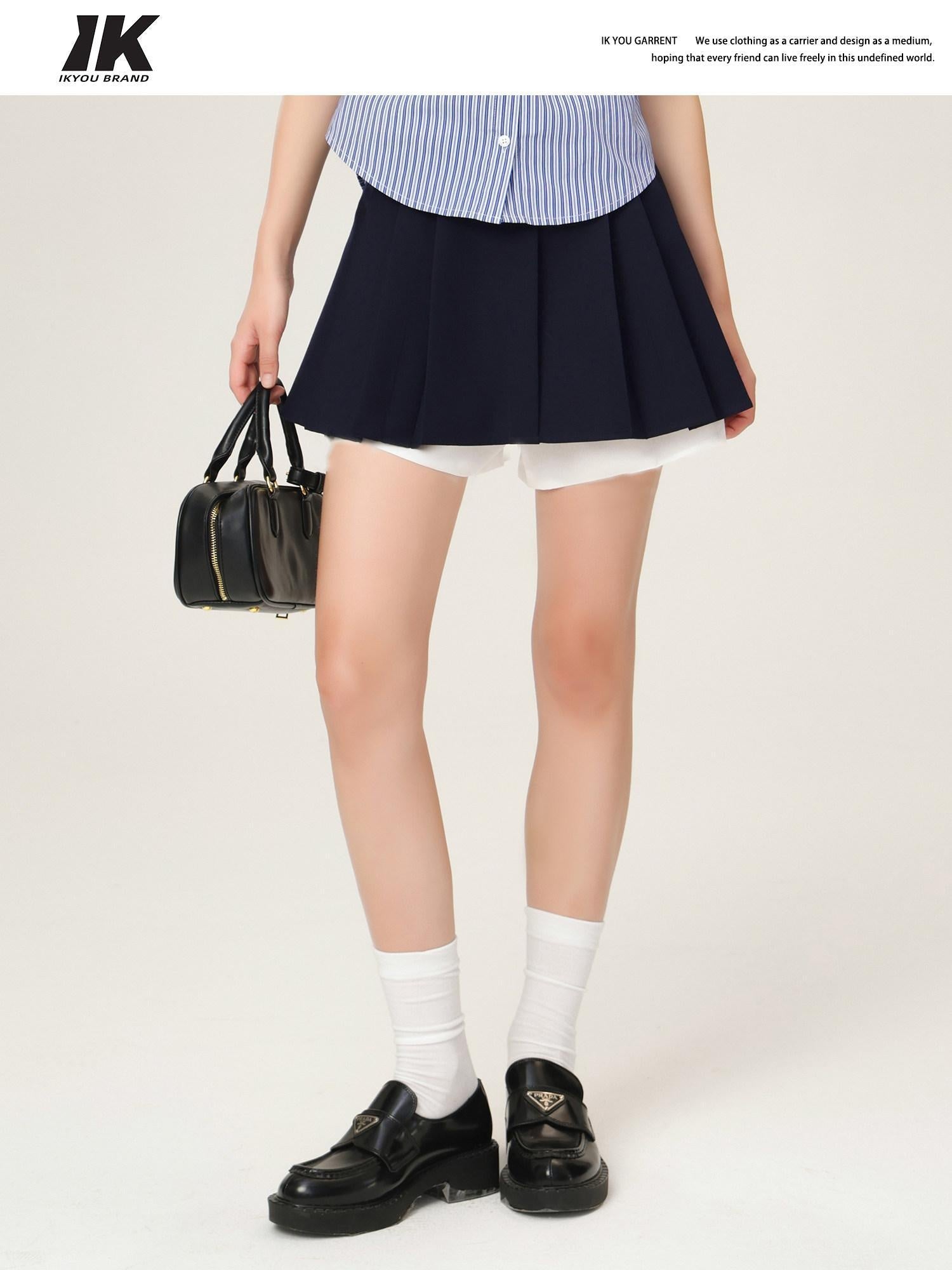 ikyou Shape Retention Patchwork A Line Lined Side Zip Casual Women Mini Skirts