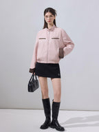 ikyou Colorblock Zip Stand Collar Stretch Cotton Casual Women Cropped Jackets