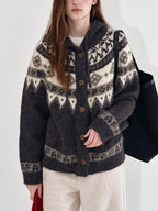 fano Cozy Hooded Jacquard Loose Fit Casual Long Sleeve Knit For Young Women Cardigans
