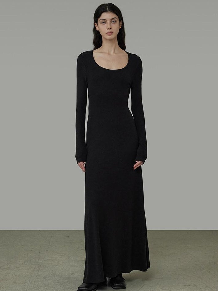 unspoken Waist Defining Knit Hline Minimalist Commuter Long Sleeve Maxi Dresses