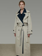 unspoken Minimalist Double Breasted Long Straight Workwear Beige Navy Trench Coats