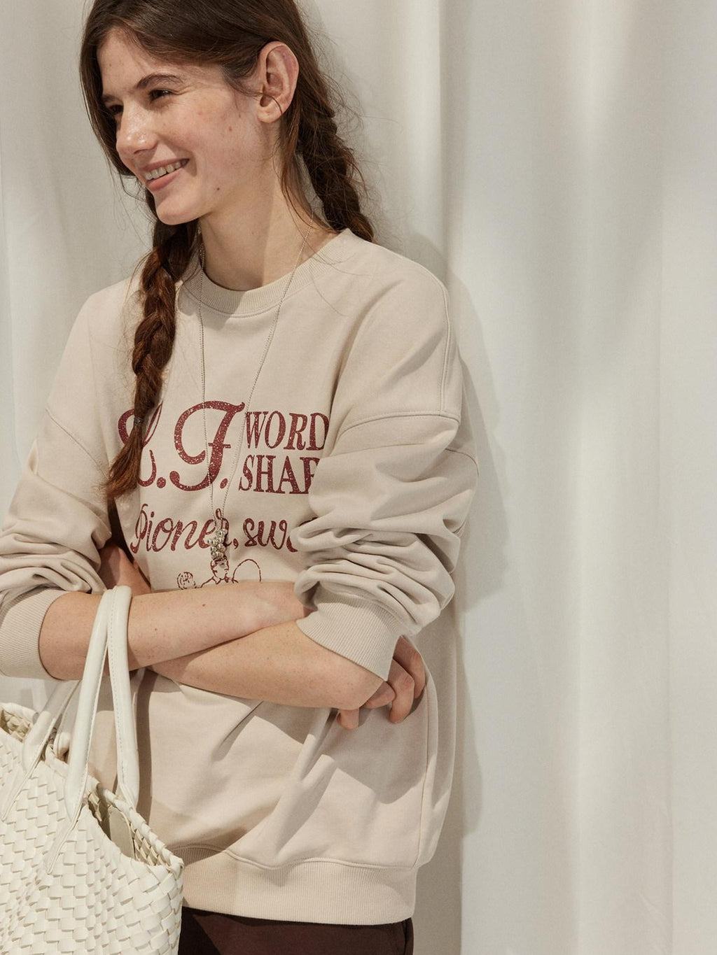 Lofi choose Cozy Oversized Crewneck Long Sleeve Commuter Blue Khaki Sweatshirt