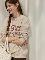Lofi choose Cozy Oversized Crewneck Long Sleeve Commuter Blue Khaki Sweatshirt