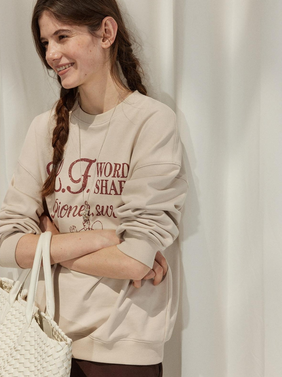 Lofi choose Cozy Oversized Crewneck Long Sleeve Commuter Blue Khaki Sweatshirt