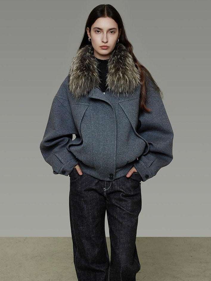 unspoken Deep Gray Cotton Zip Fur Collar Relaxed Commuter Insulated Puffer Jackets