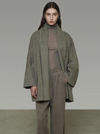 unspoken Soft Wool Blend Tailored Cut Minimal Commuter Loose Fit Tobacco Green Wool Coats