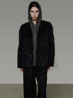 unspoken Warm Minimalist Commuter Loose Fit Zip Layered Women Black Polyester Short Coat