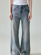 fano Vintage Blue Green Micro Stretch Natural Waist Relaxed Casual Straight Leg Jeans