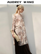 audreyyang Light Commuter Loose Paisley Print Round Neck Women Long Sleeve T-Shirts