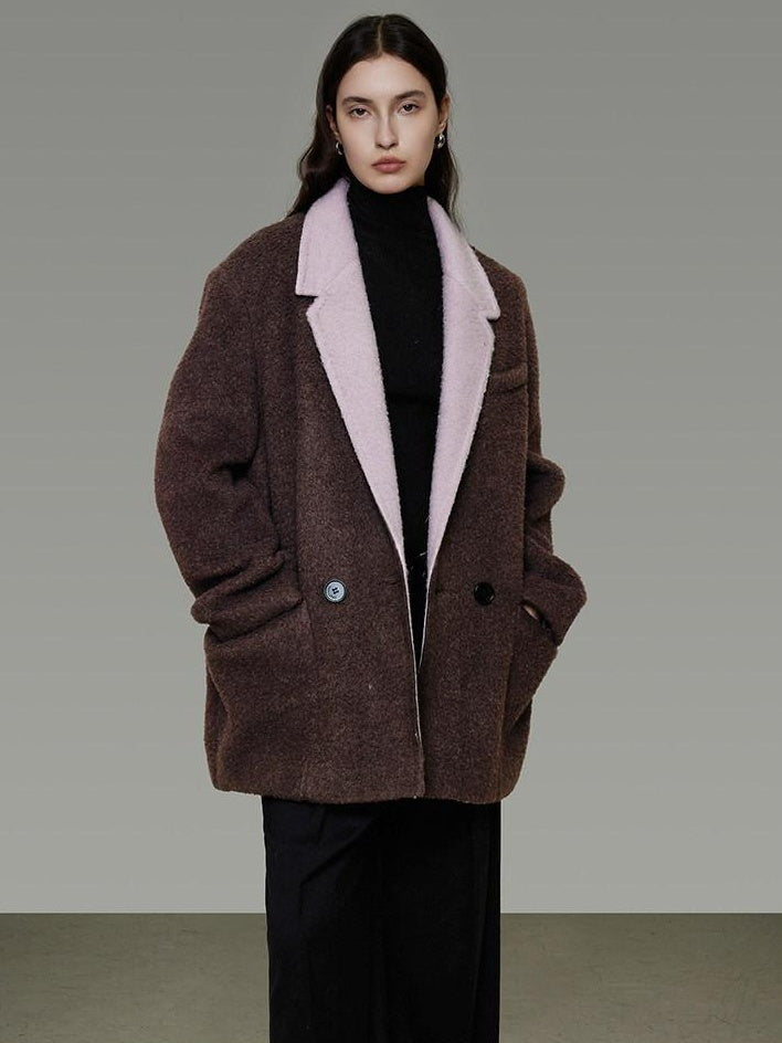unspoken Soft Wool Blend Loose Commuter Coat 3D Tailoring Lapel Collar Women Wool Coats