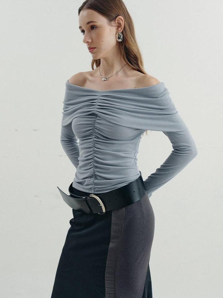 someone sometimes Soft Mist Blue Viscose Blend Slim Fit Round Neck Women Long Sleeve T-Shirts