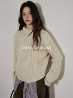 Lofi choose Cozy Thick Commuter Loose Fit Long Sleeve Women Solid Oatmeal Grey Sweaters