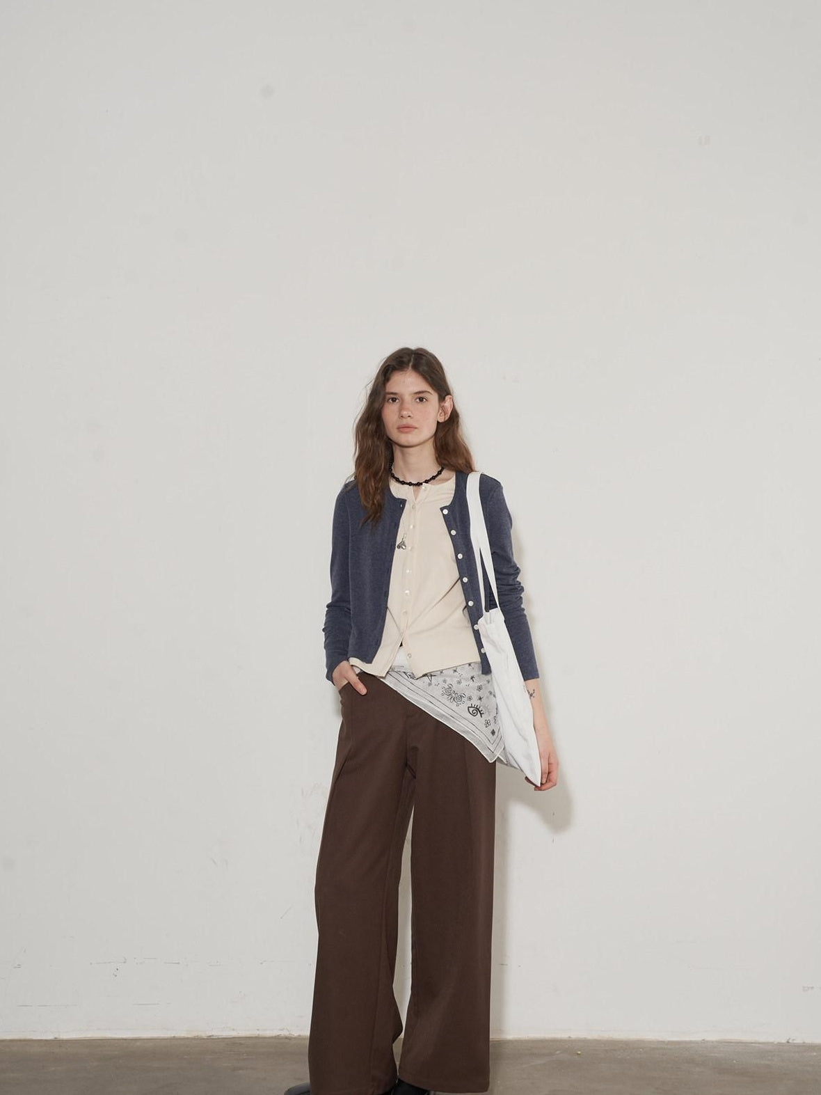 Lofi choose Two Tone Button Front Loose Fit Commuter Round Neck Women Knitwear Cardigans
