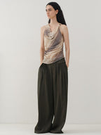 someonesometimes Original Asymmetric Patchwork Striped Slim Curve Khaki Brown For Women Vest